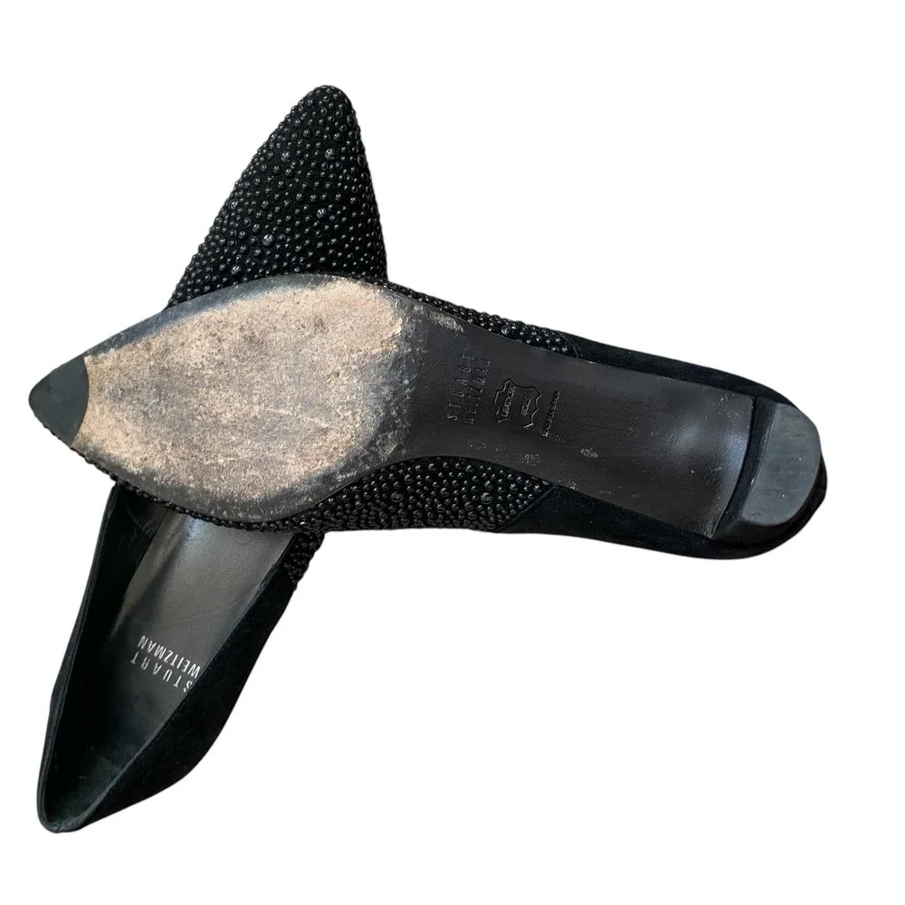 Stuart Weitzman Studzie Patent Dress Pumps 7.5M Black Suede Leather Glam Chic